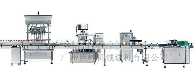 直列式裝機、自動鎖蓋機、鋁箔封口、糨糊貼標灌裝線 